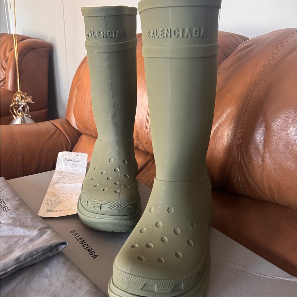Balenciaga Olive Rubber Tall Boots